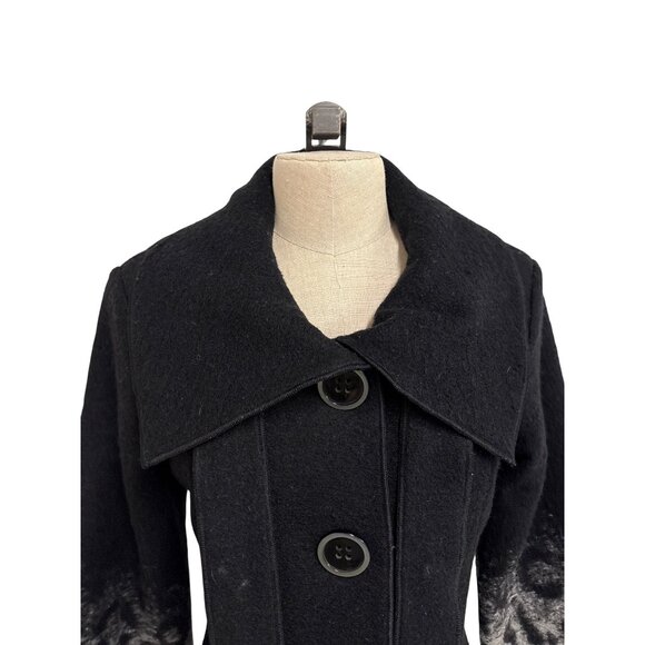 Tribal Wool Blend Black and Leopard Ombre Button-Up Coat Size 2 - Picture 3 of 13